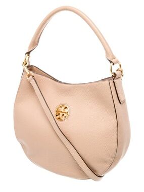 Tory Burch Carson Devon Hobo Crossbody Pebbled Leather Hobo Bag in Sand